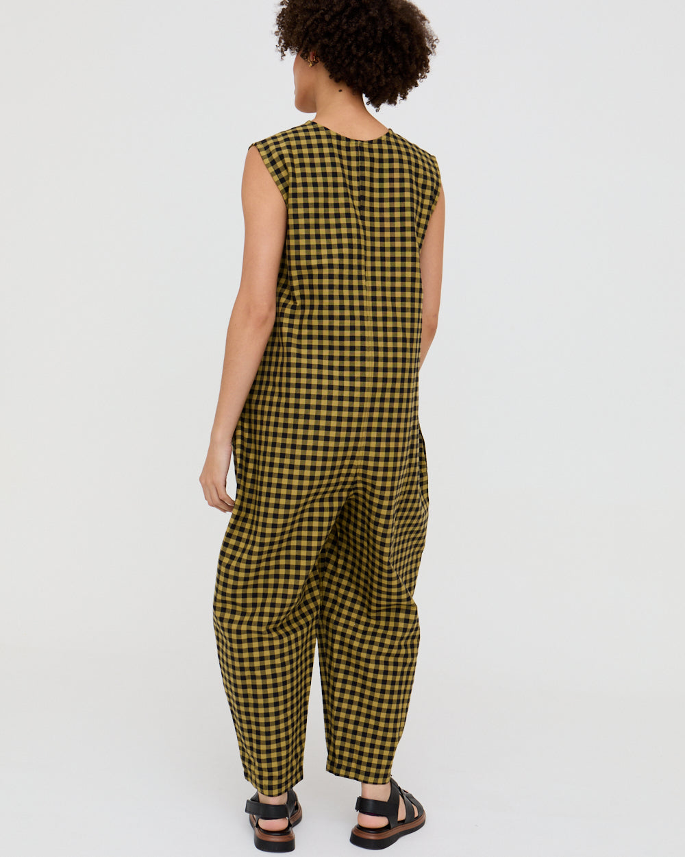 Mustard Check Wide-Leg Jumpsuit for Women — Organic Cotton - gallery