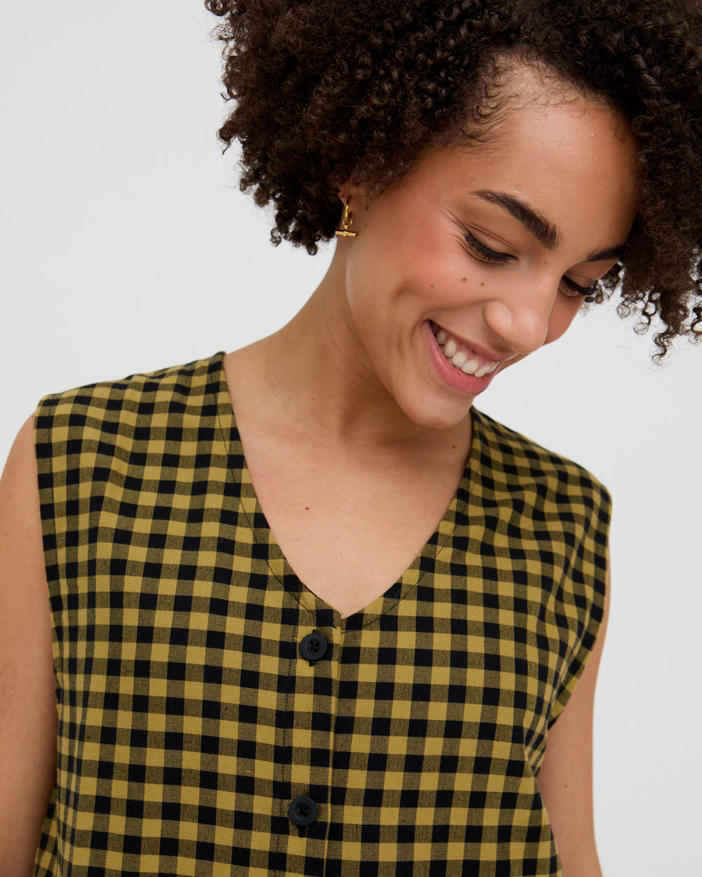 Mustard Check Wide-Leg Jumpsuit for Women — Organic Cotton - gallery