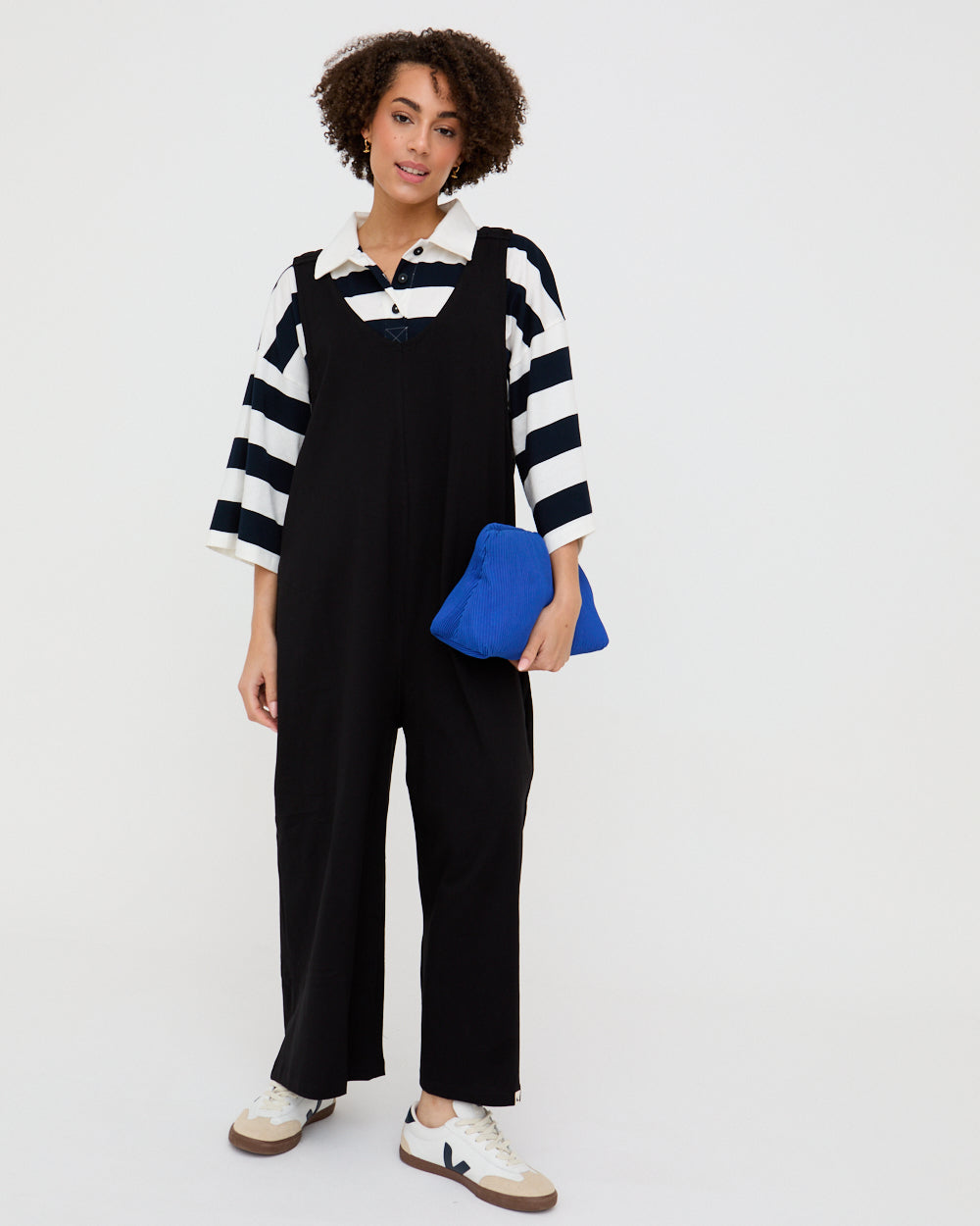 Black Organic Cotton Dungaree Jumpsuit for Women — Elastic Straps - gallery