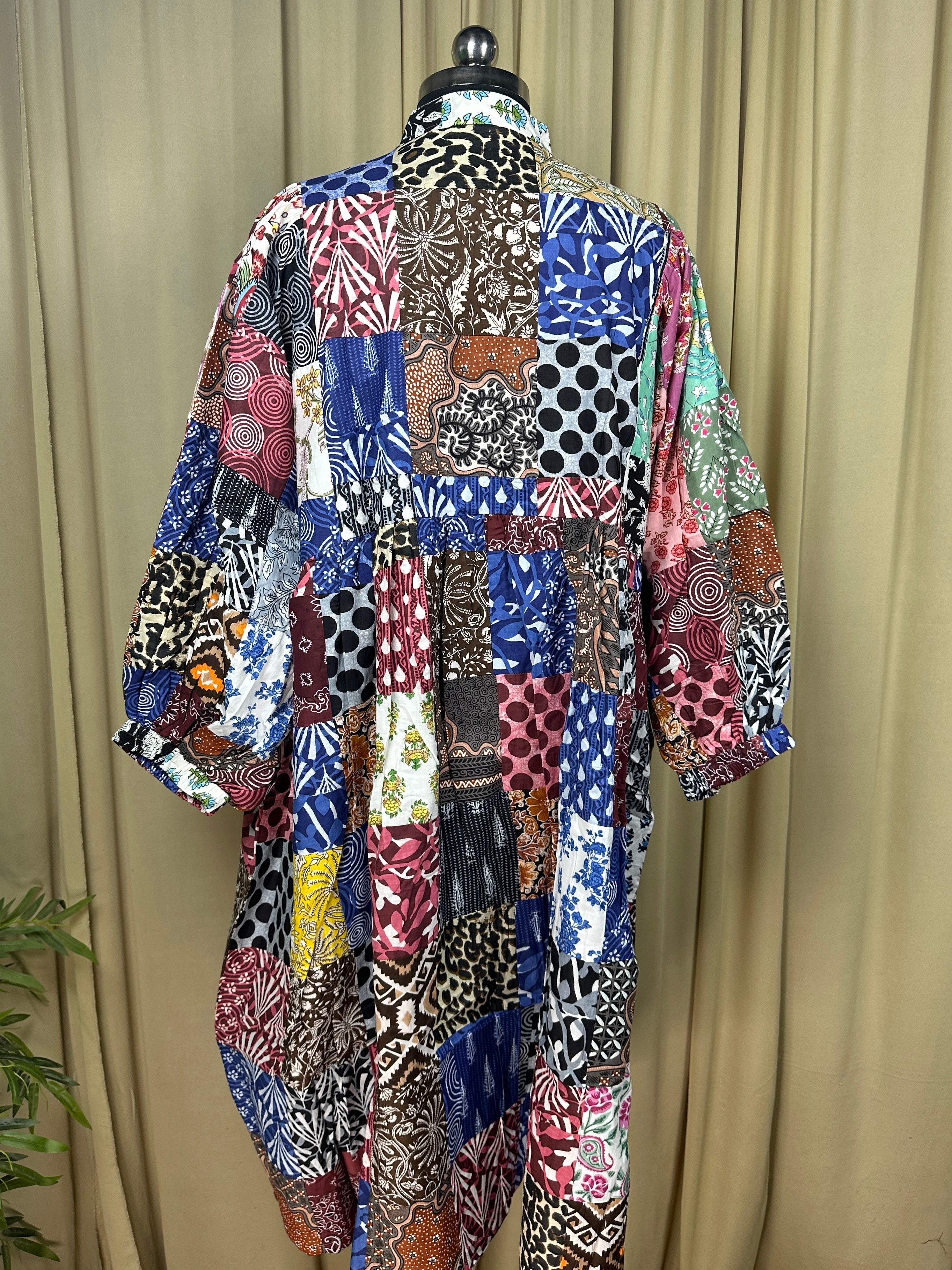 Patchwork Block Print Cotton Dress for Women — Hand-Stitched - gallery