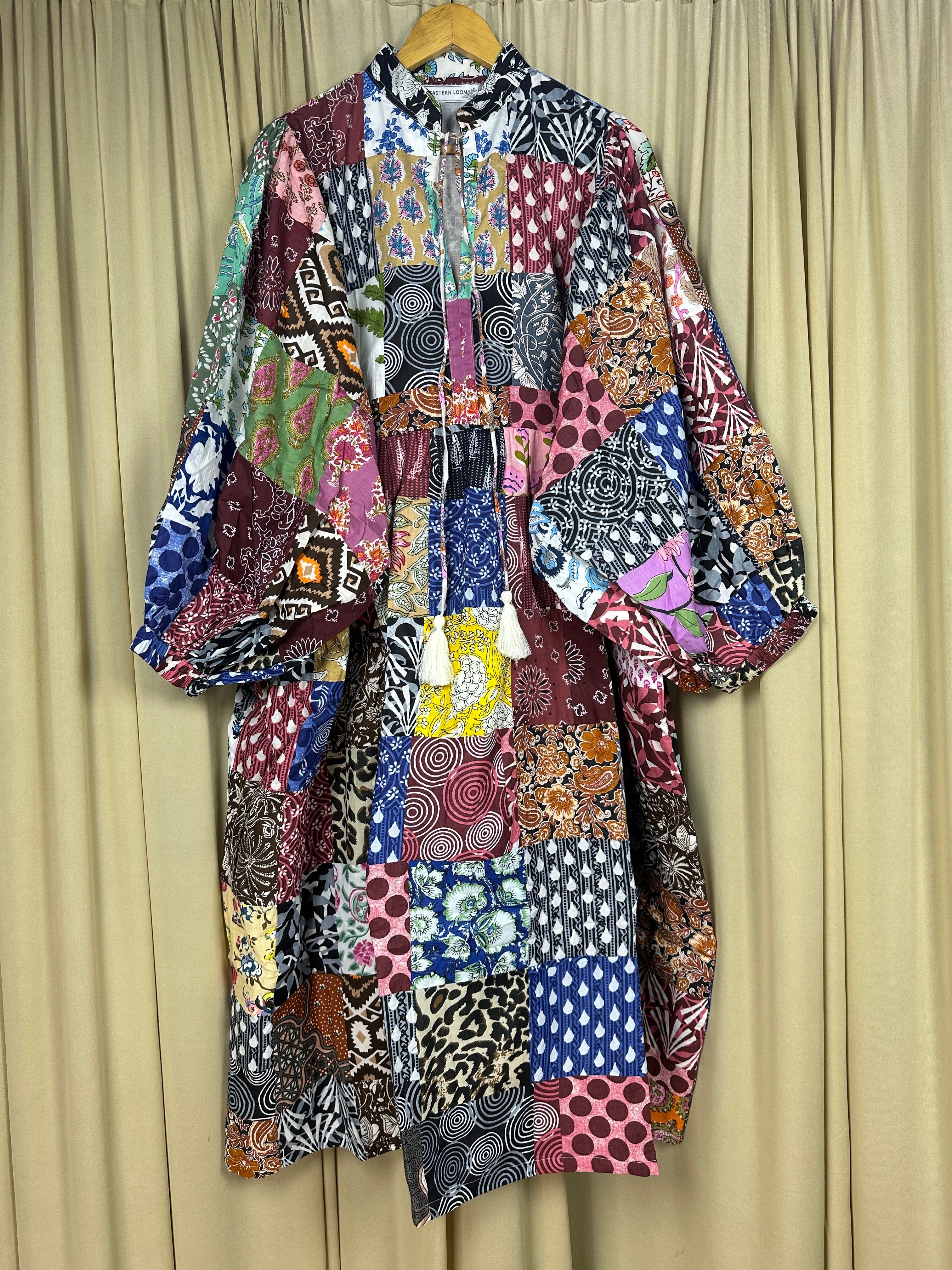 Patchwork Block Print Cotton Dress for Women — Hand-Stitched - gallery
