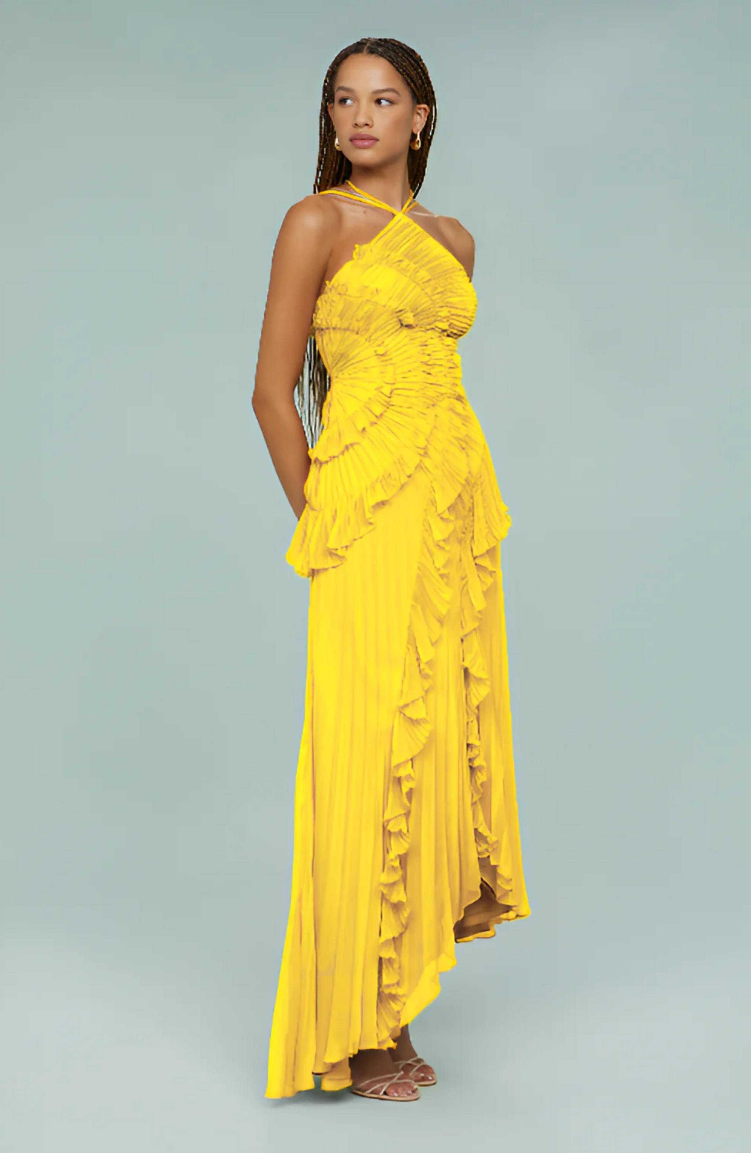 Pleated Frill Halter Neck Maxi Dress for Women - gallery