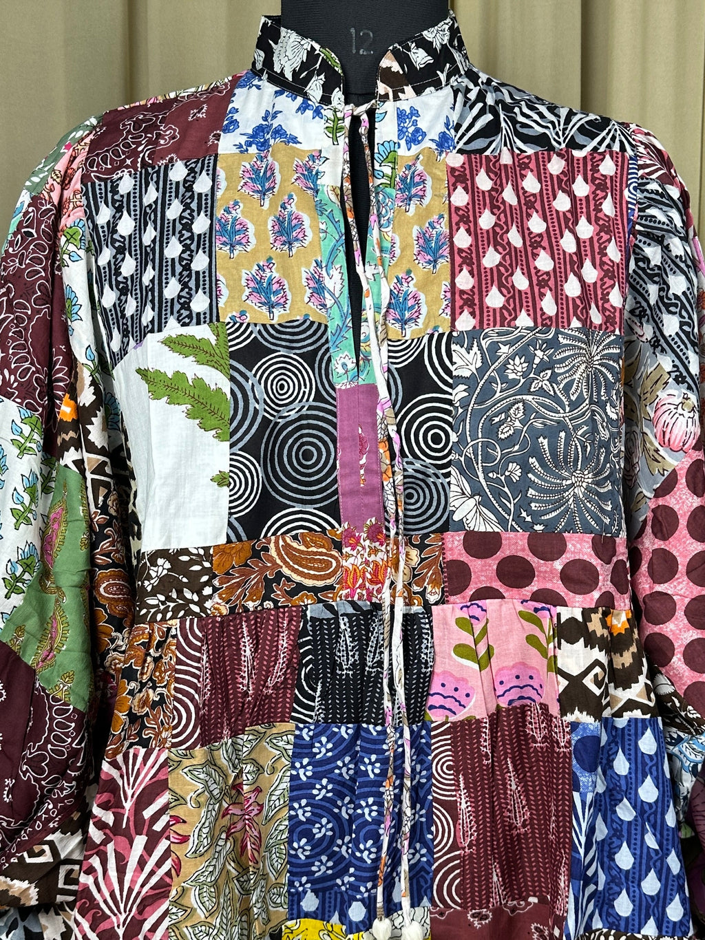 Patchwork Block Print Cotton Dress for Women — Hand-Stitched