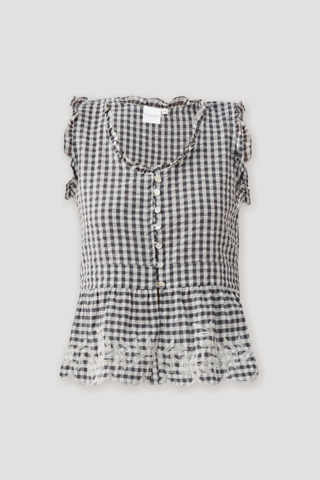 Embroidered Peplum Top in Grey Check for Women - gallery