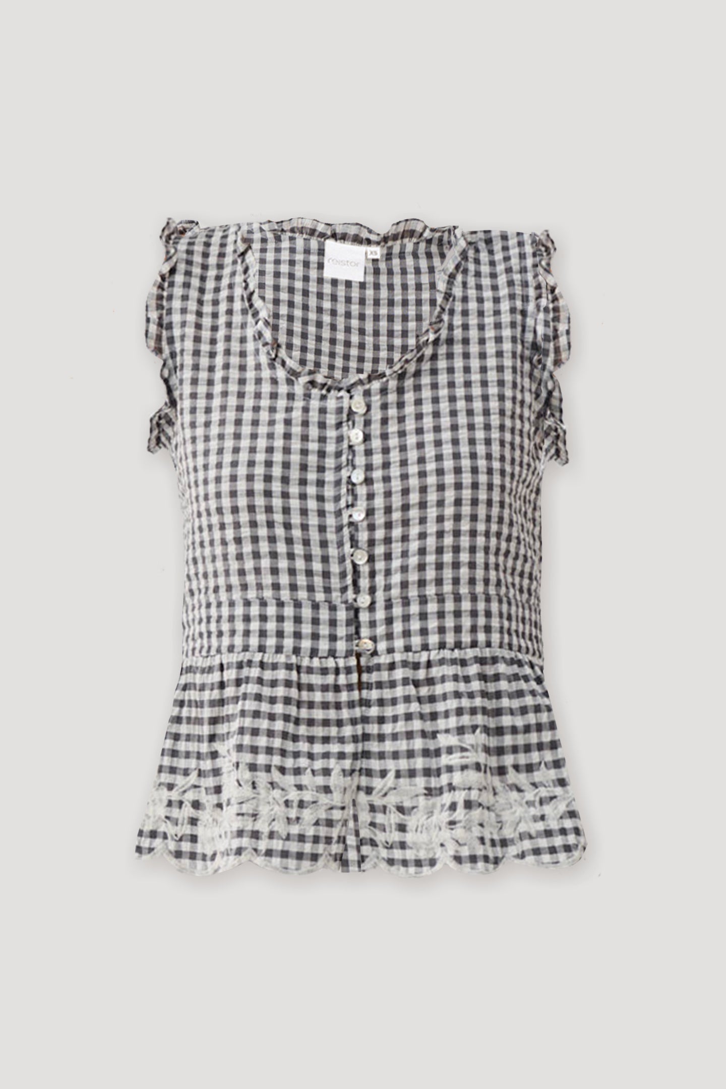 Embroidered Peplum Top in Grey Check for Women - gallery