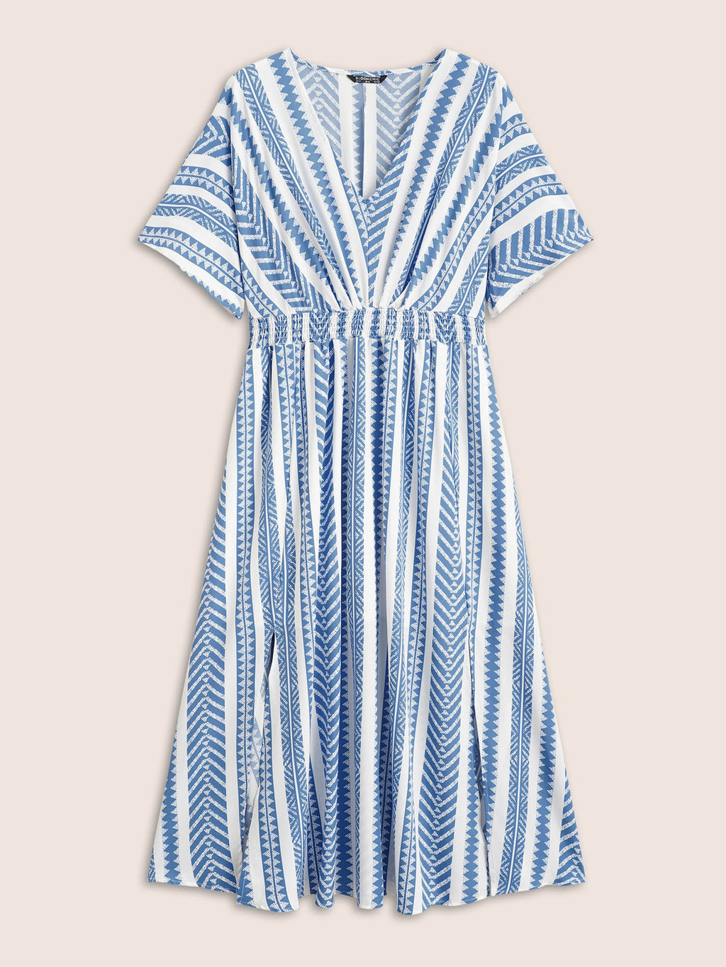 Solid Geometric Dolman Sleeve Pocket Shirred Split Hem Dress for Women - gallery