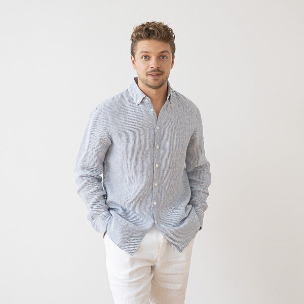 Paul Blue Stripe Linen Shirt for Men