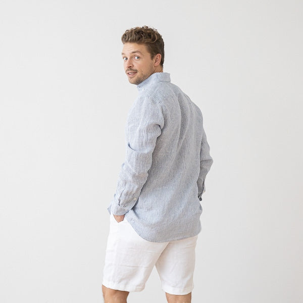 Paul Blue Stripe Linen Shirt for Men — gallery