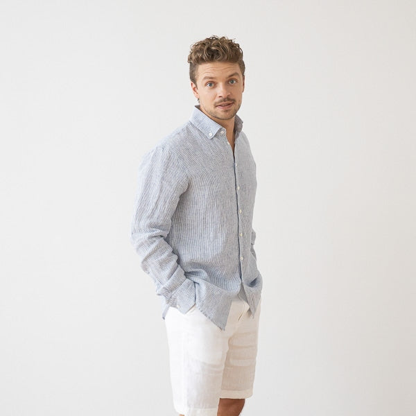 Paul Blue Stripe Linen Shirt for Men — gallery