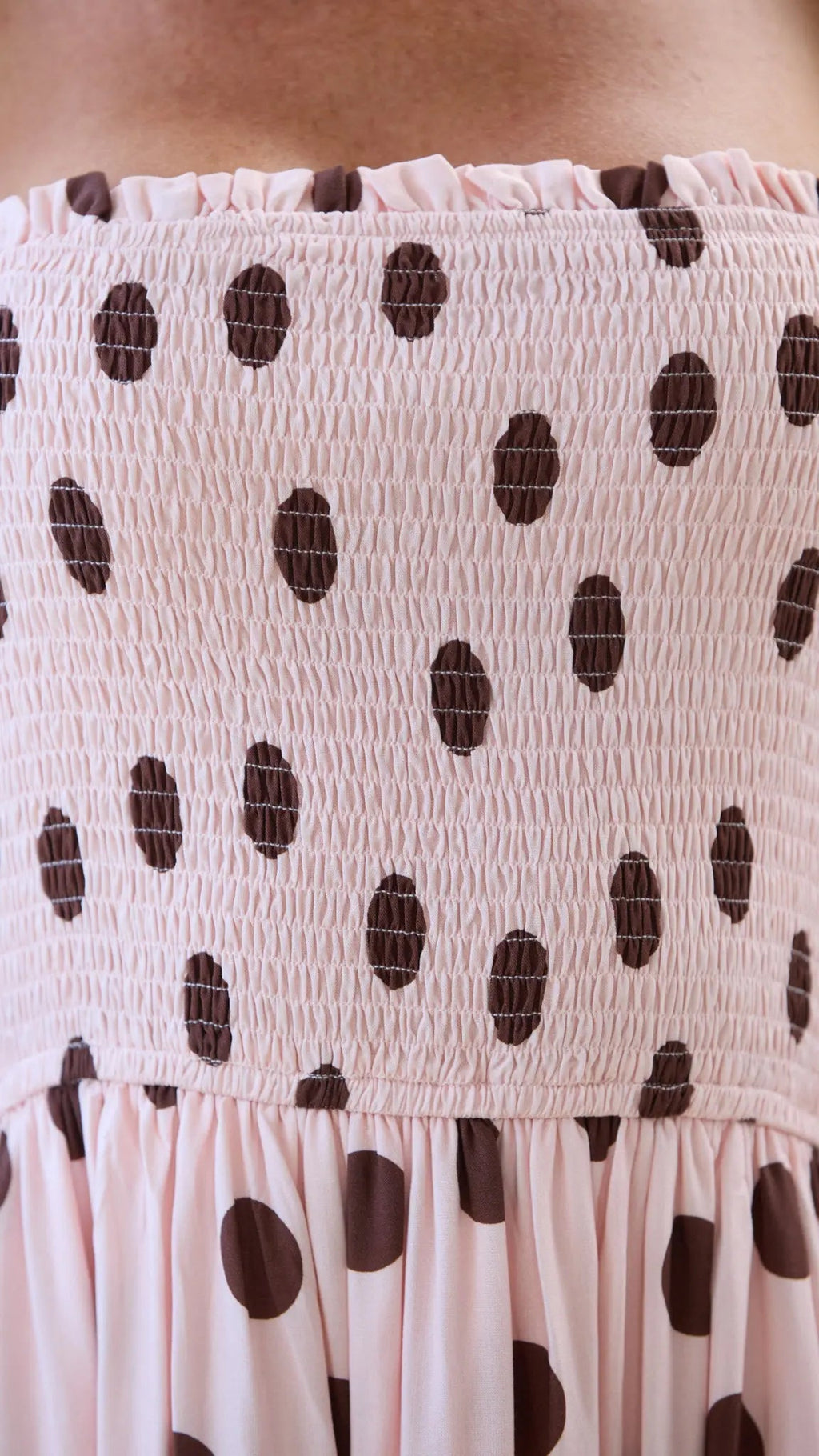 Polka Dot Shirred Maxi Dress for Women — Pink and Chocolate - gallery