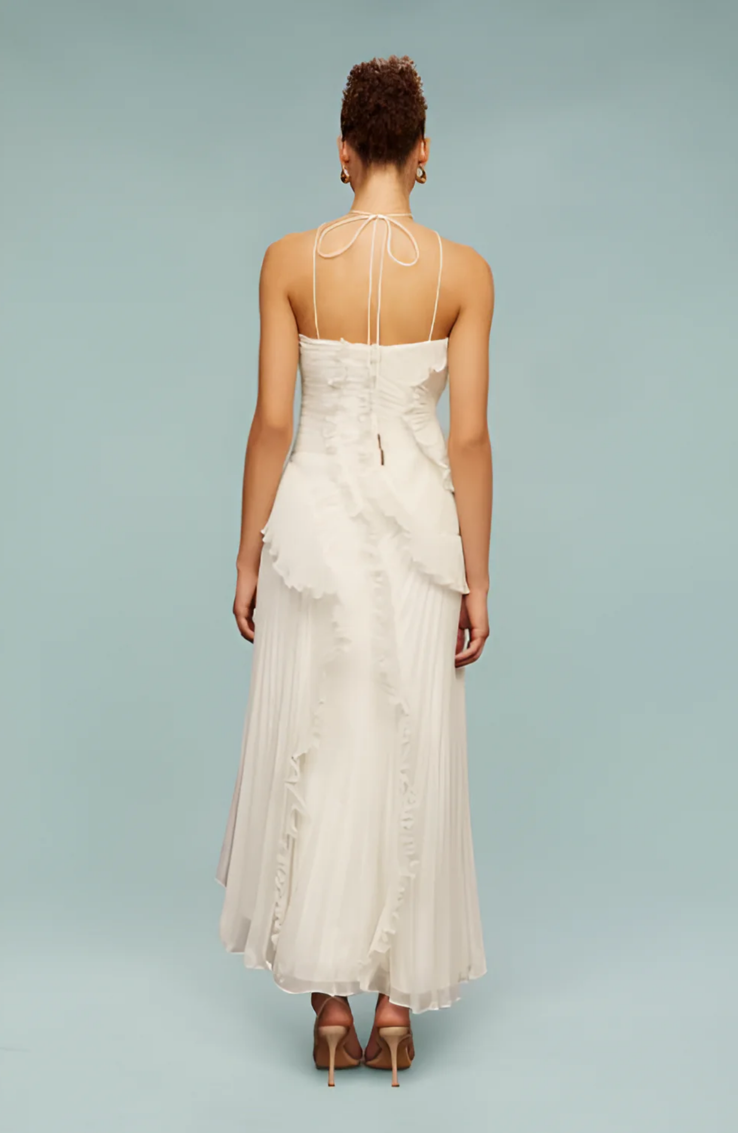 Pleated Frill Halter Neck Maxi Dress for Women - gallery