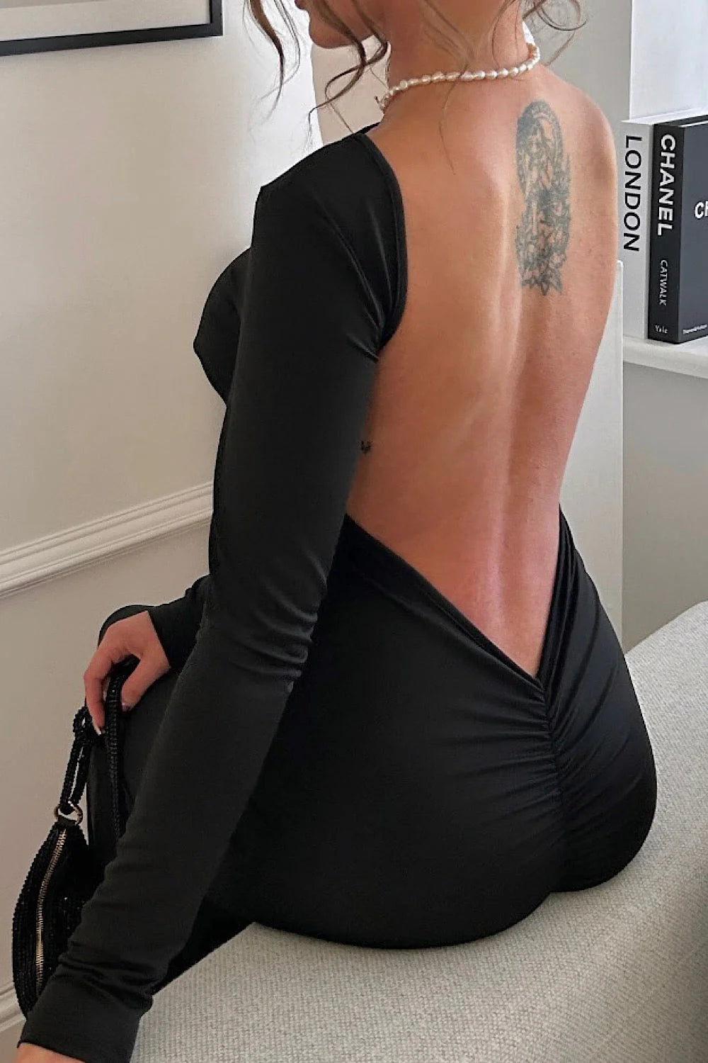 Dune Black Ruched Backless Maxi Dress for Women - gallery