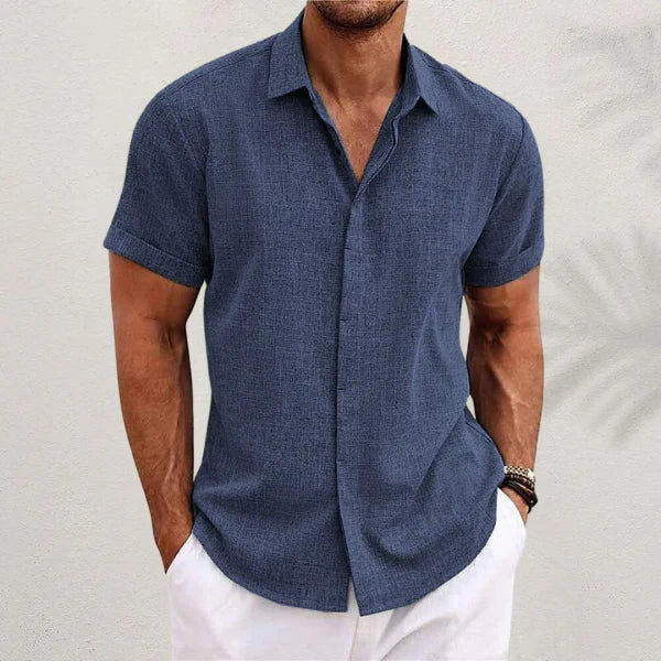 Linen Short Sleeve Spread Collar Shirt for Men