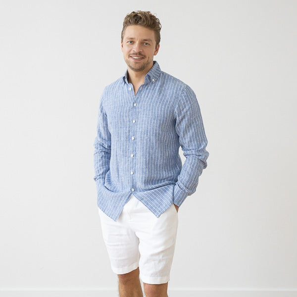 Paul Large Stripe Blue Linen Shirt for Men