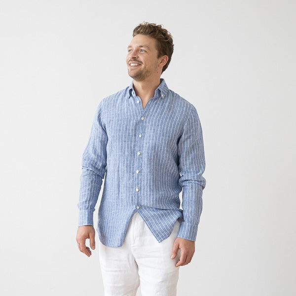 Paul Large Stripe Blue Linen Shirt for Men — gallery