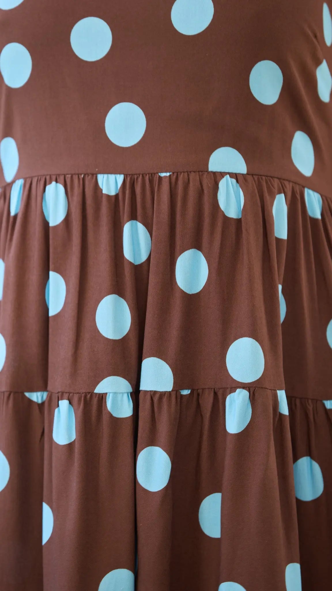 Polka Dot Tiered Mini Dress for Women — Chocolate and Blue - gallery
