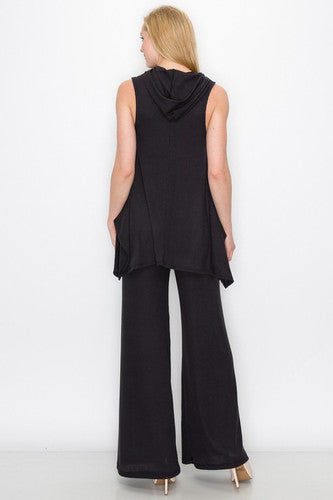 Sleeveless Hooded Wide-Leg Pants Set for Women - gallery