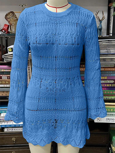 Crochet Knit Long Sleeve Beach Cover-Up Tunic for Women - gallery