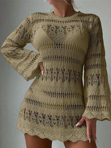 Crochet Knit Long Sleeve Beach Cover-Up Tunic for Women - gallery