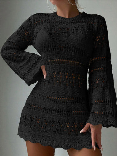 Crochet Knit Long Sleeve Beach Cover-Up Tunic for Women - gallery