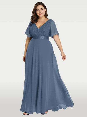 A-Line Double V-Neck Ruffle Evening Gown for Women