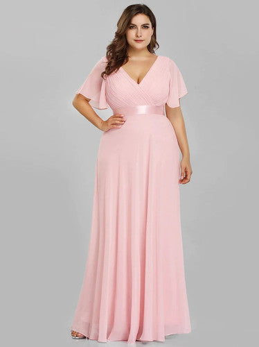 A-Line Double V-Neck Ruffle Evening Gown for Women - gallery