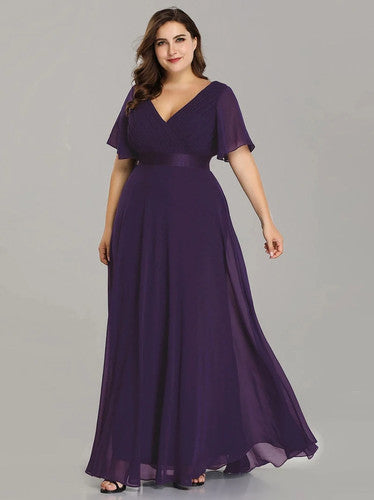 A-Line Double V-Neck Ruffle Evening Gown for Women - gallery