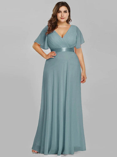 A-Line Double V-Neck Ruffle Evening Gown for Women - gallery