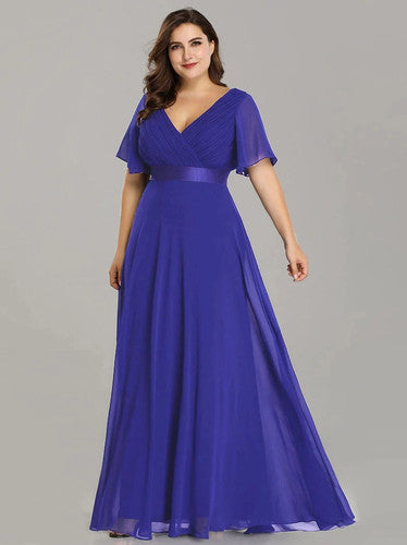 A-Line Double V-Neck Ruffle Evening Gown for Women - gallery