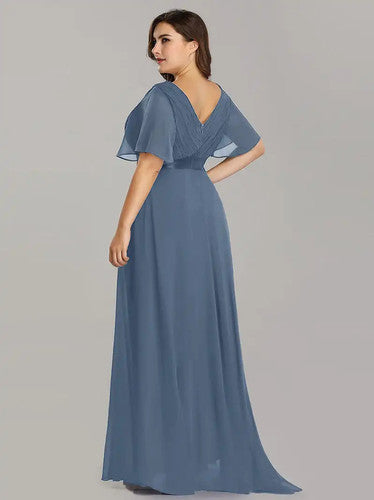 A-Line Double V-Neck Ruffle Evening Gown for Women - gallery