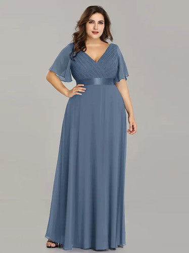 A-Line Double V-Neck Ruffle Evening Gown for Women - gallery