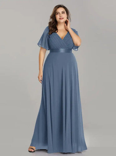 A-Line Double V-Neck Ruffle Evening Gown for Women - gallery