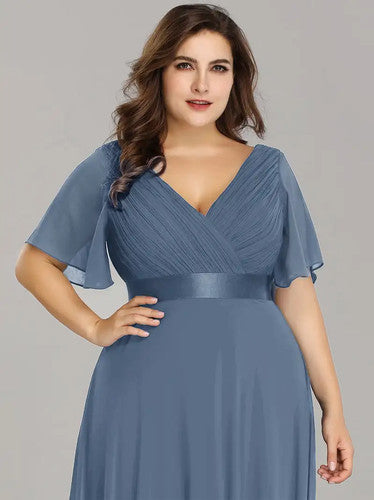A-Line Double V-Neck Ruffle Evening Gown for Women - gallery