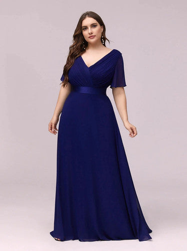 A-Line Double V-Neck Ruffle Evening Gown for Women - gallery