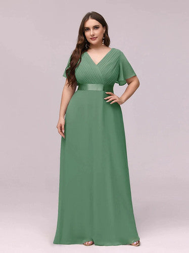 A-Line Double V-Neck Ruffle Evening Gown for Women - gallery
