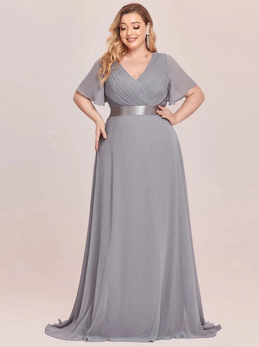 A-Line Double V-Neck Ruffle Evening Gown for Women - gallery