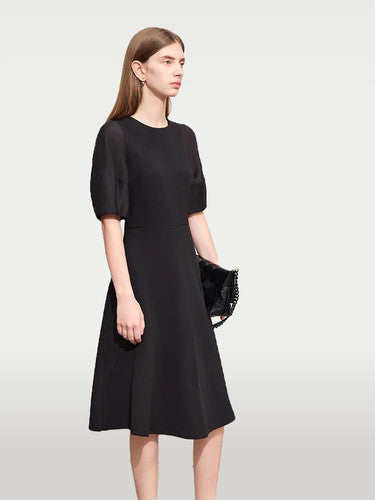 Summer Minimalist Lantern Sleeve Patchwork Dress for Women