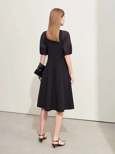 Summer Minimalist Lantern Sleeve Patchwork Dress for Women - gallery