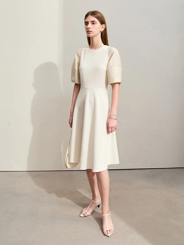 Summer Minimalist Lantern Sleeve Patchwork Dress for Women - gallery