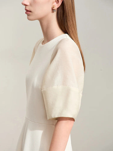 Summer Minimalist Lantern Sleeve Patchwork Dress for Women - gallery