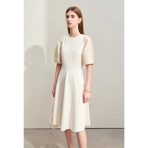Summer Minimalist Lantern Sleeve Patchwork Dress for Women - gallery
