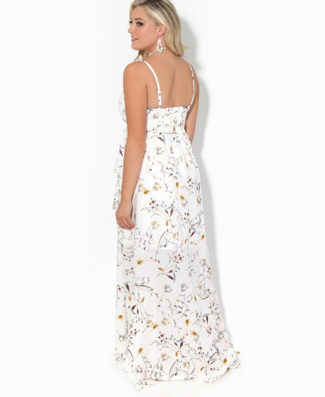 Slit Front Floral Maxi Dress White - gallery
