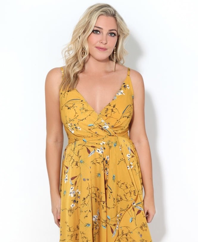 Slit Front Floral Maxi Dress Mustard - gallery