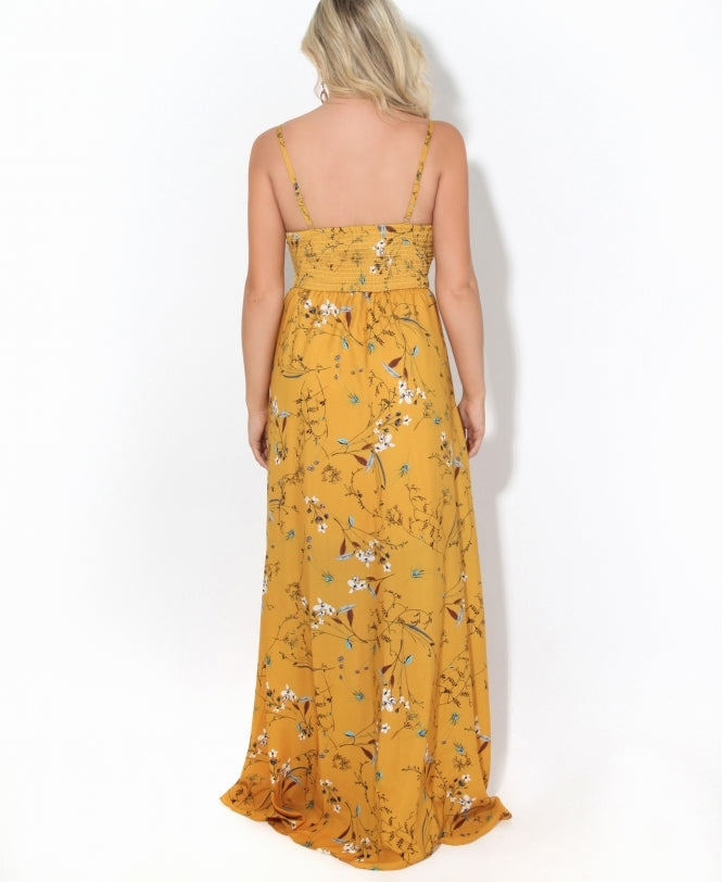 Slit Front Floral Maxi Dress Mustard - gallery