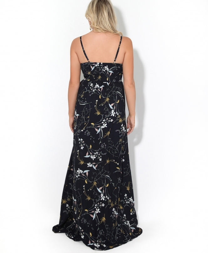 Slit Front Floral Maxi Dress Navy - gallery