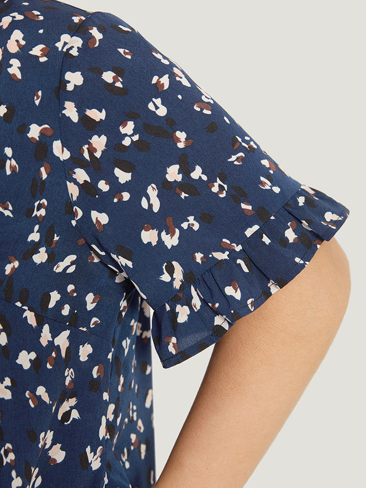 Allover Print Pocket Flutter Trim Dress for Women - gallery