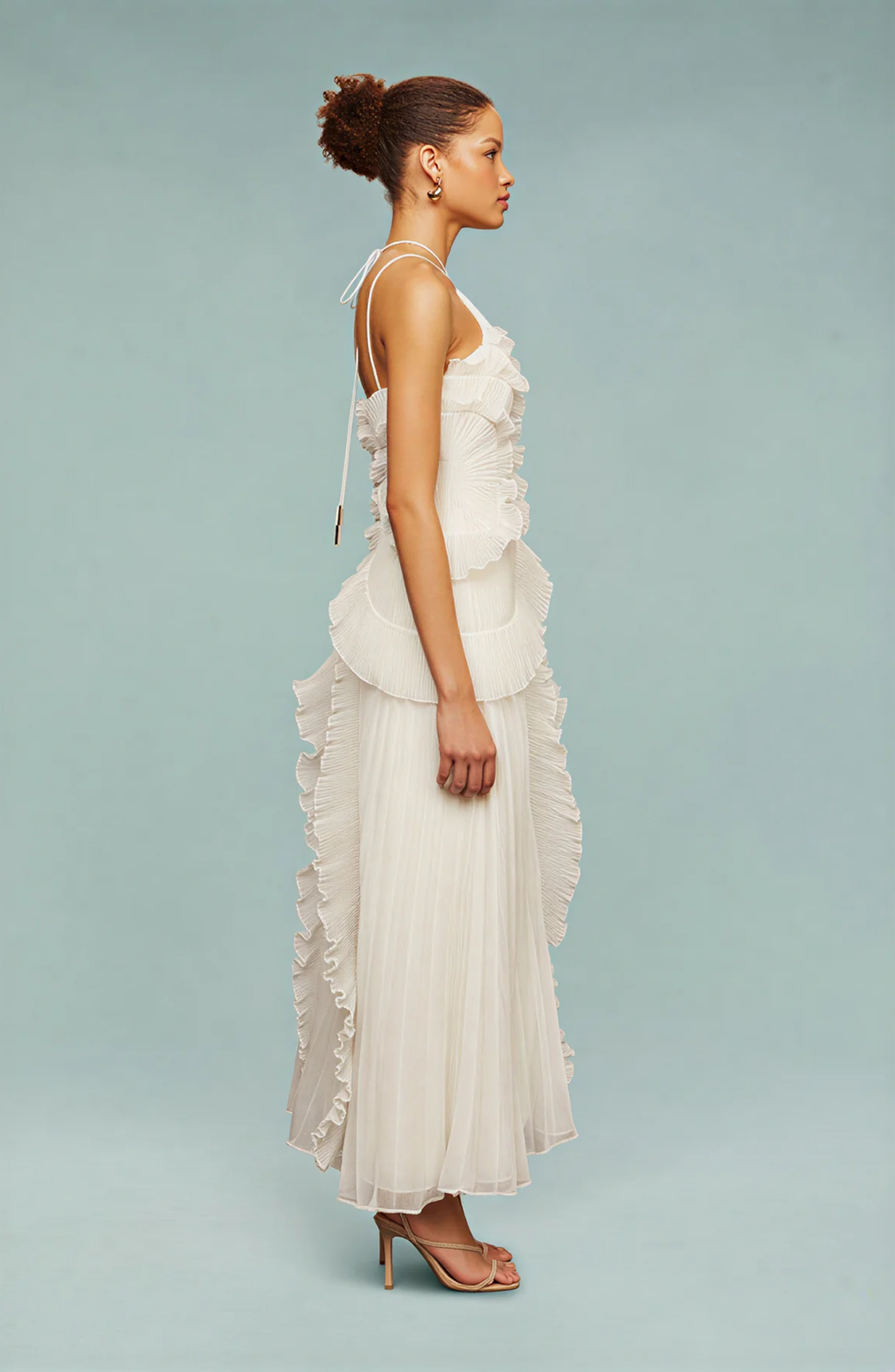 Pleated Frill Halter Neck Maxi Dress for Women - gallery