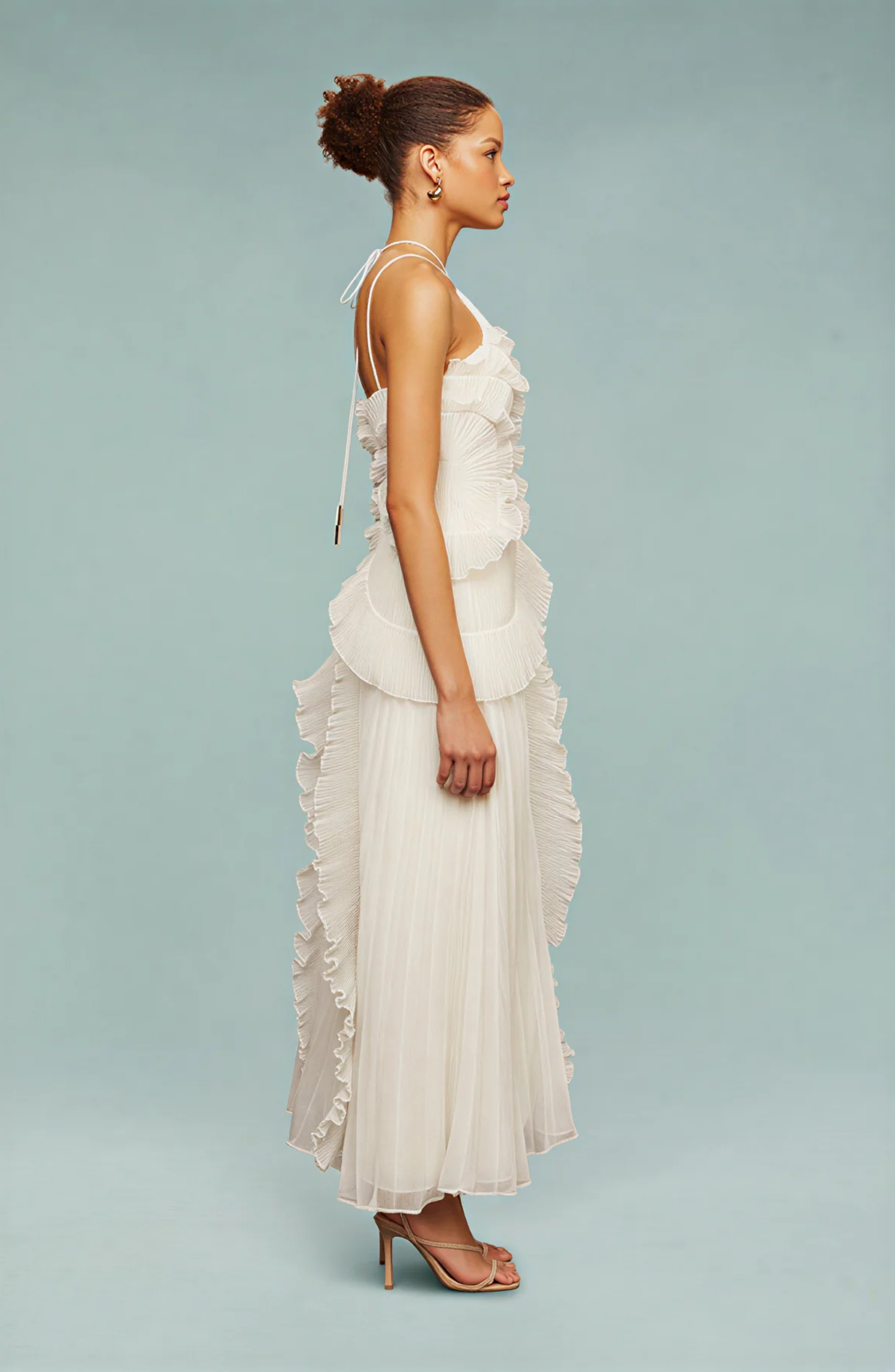 Pleated Frill Halter Neck Maxi Dress for Women - gallery