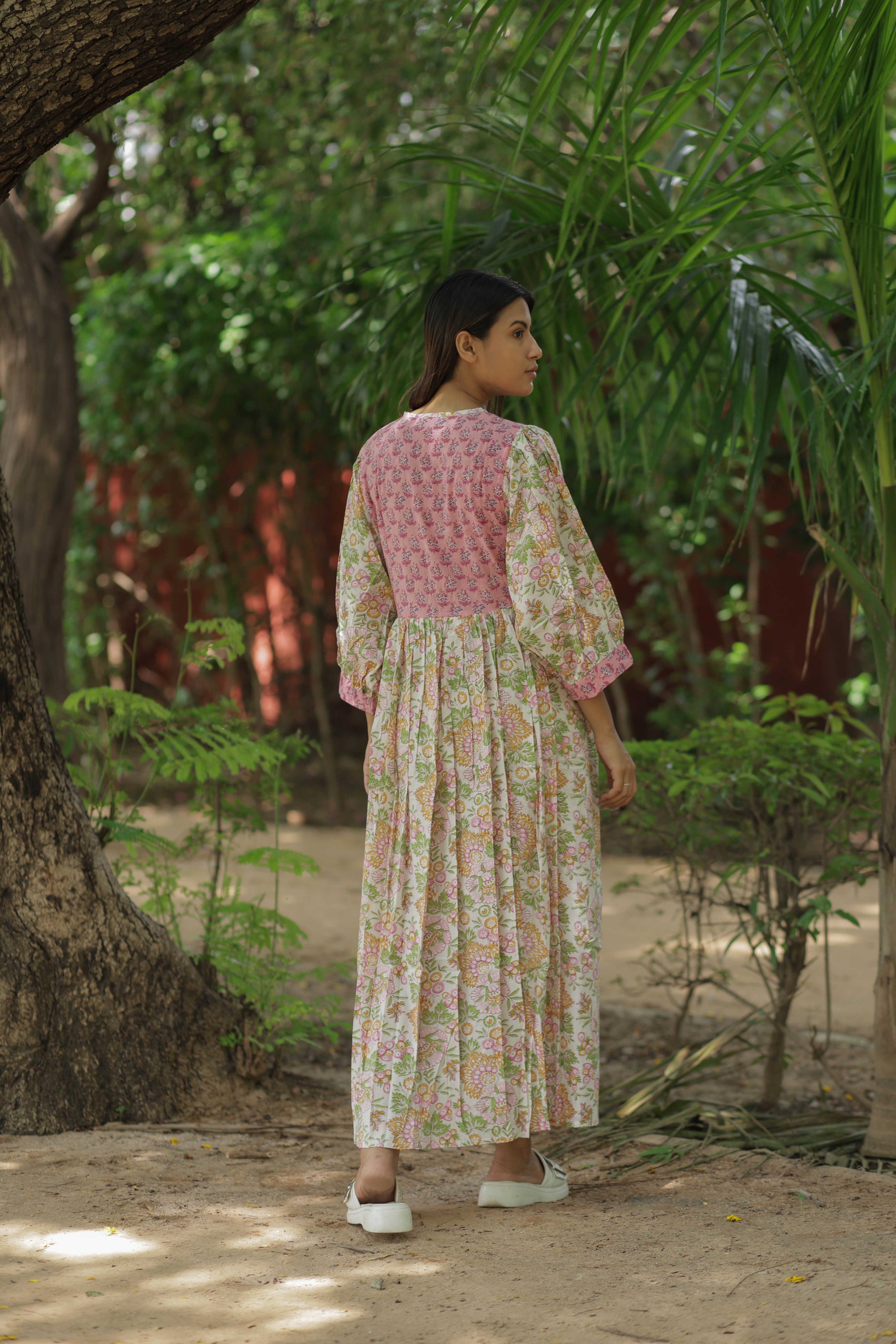 Hand Block Print Organic Cotton Midi Dress for Women — Long Sleeve - gallery