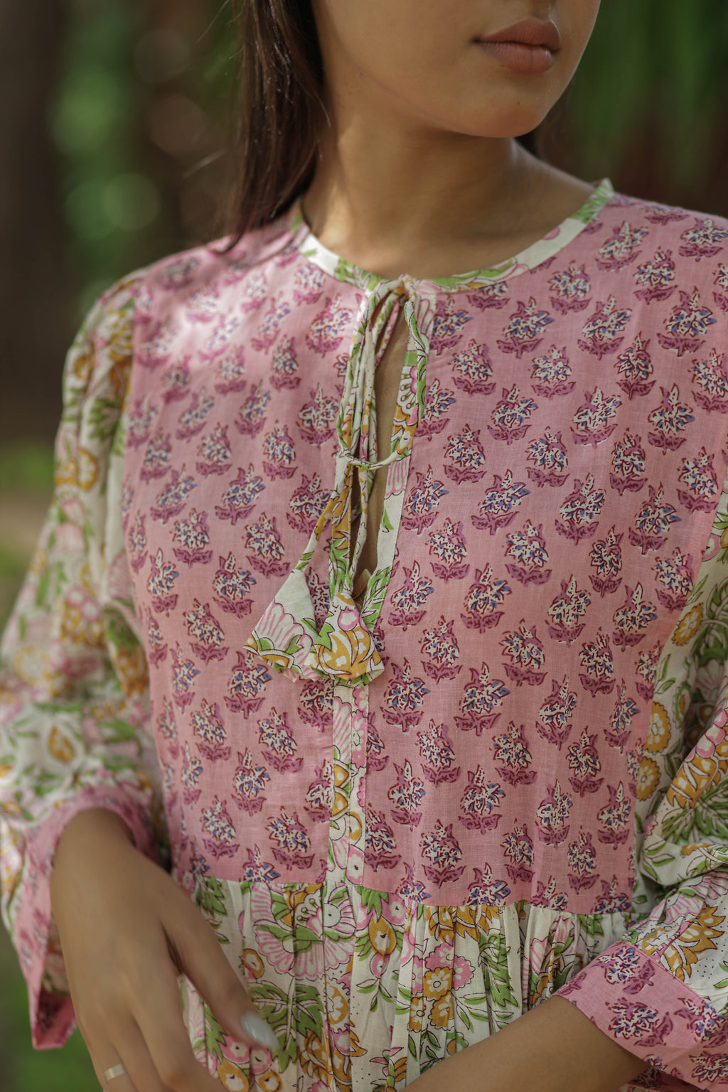 Hand Block Print Organic Cotton Midi Dress for Women — Long Sleeve - gallery